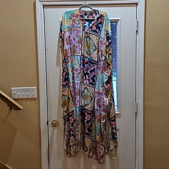 Johnny Was Japer Lace Up Maxi Kaftan Dress In Multi S/M - Picture 6 of 13